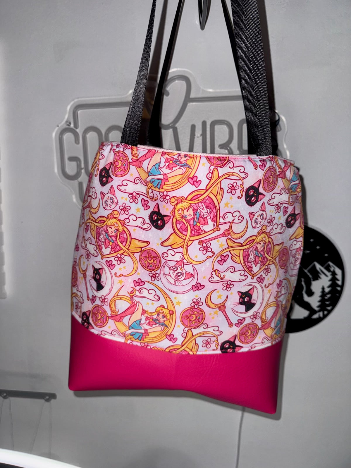 Magical Girl Inspired Tote Bag | Handmade Anime Shoulder Bag | Pink Faux Leather Base | Everyday Tote