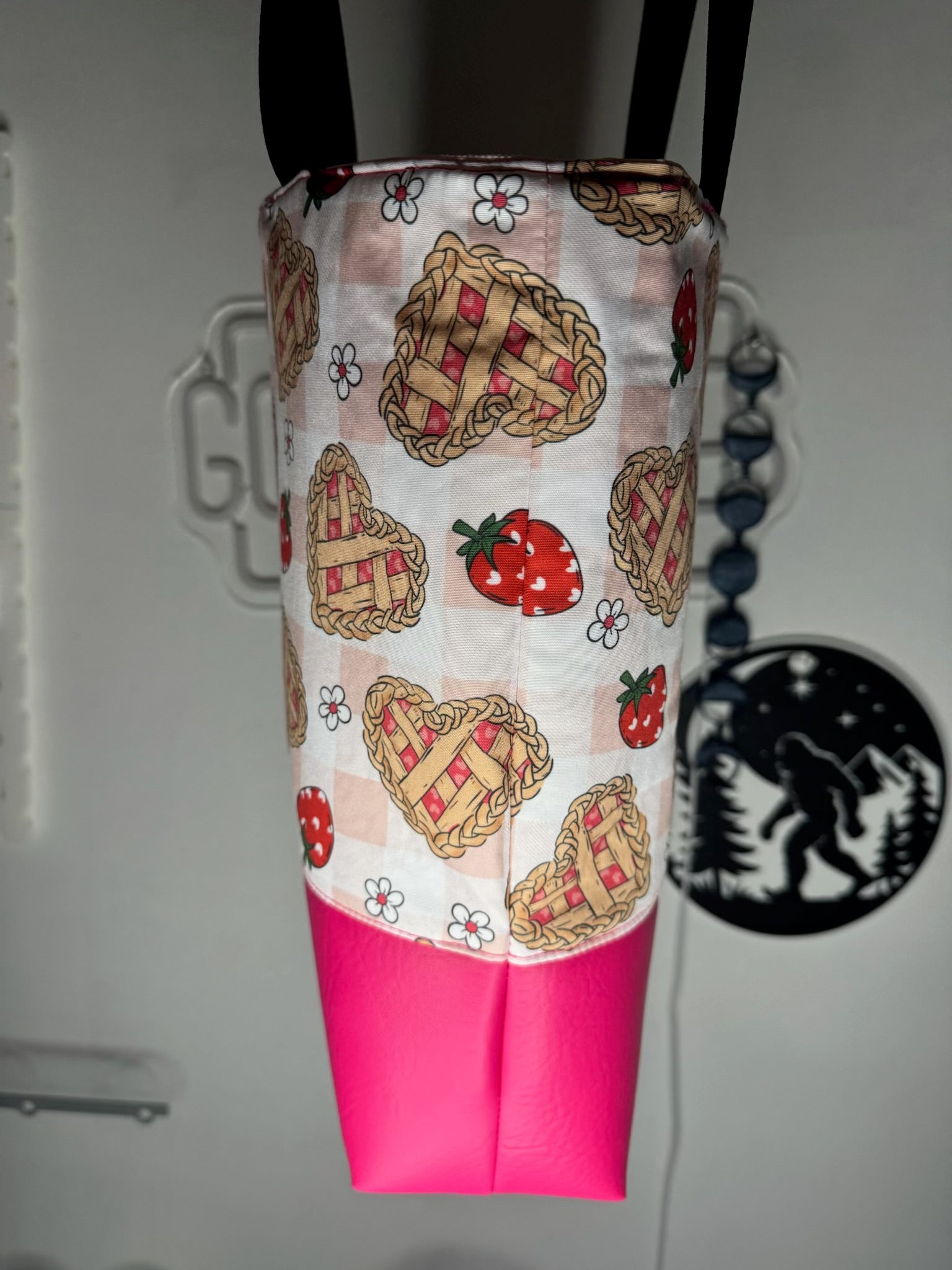 Strawberry Pie Tote Bag | Cottagecore Handmade Shoulder Bag | Coral Faux Leather Base | Everyday Tote