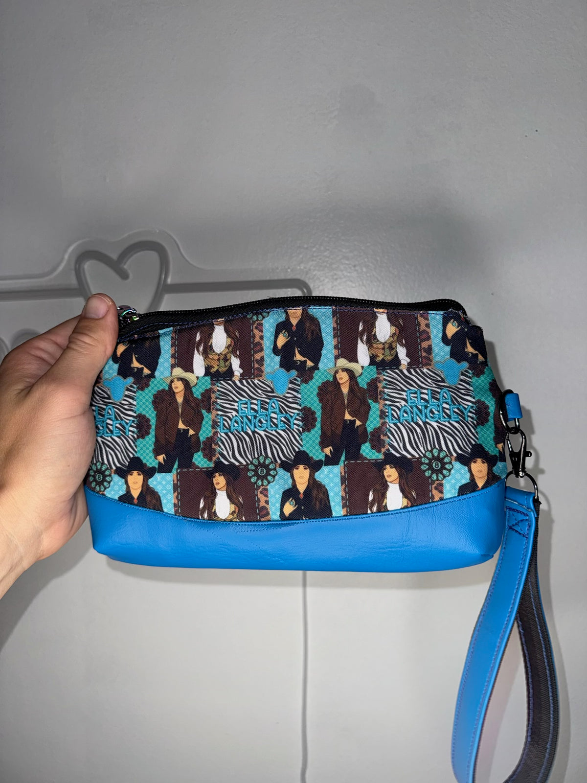 Handmade country music western wristlet clutch with wrist strap