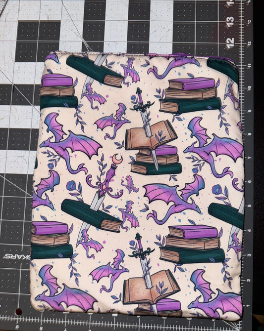 Romantasy Dragons & Books Sleeve | Bookish Dragon Sword Zippered Pouch | Handmade Reader Gift