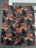 Handmade zippered book sleeve pouch in dark academia raven and pomegranate print, 8x9.5 inches