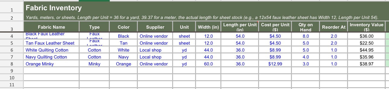 Sewing Cost & Pricing Workbook | Pricing Calculator + Inventory Tracker for Handmade Sellers (Excel & Google Sheets)