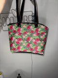 Tropical Hibiscus Tote Bag – Handmade Faux Leather Shoulder Bag with Hawaiian Floral Print