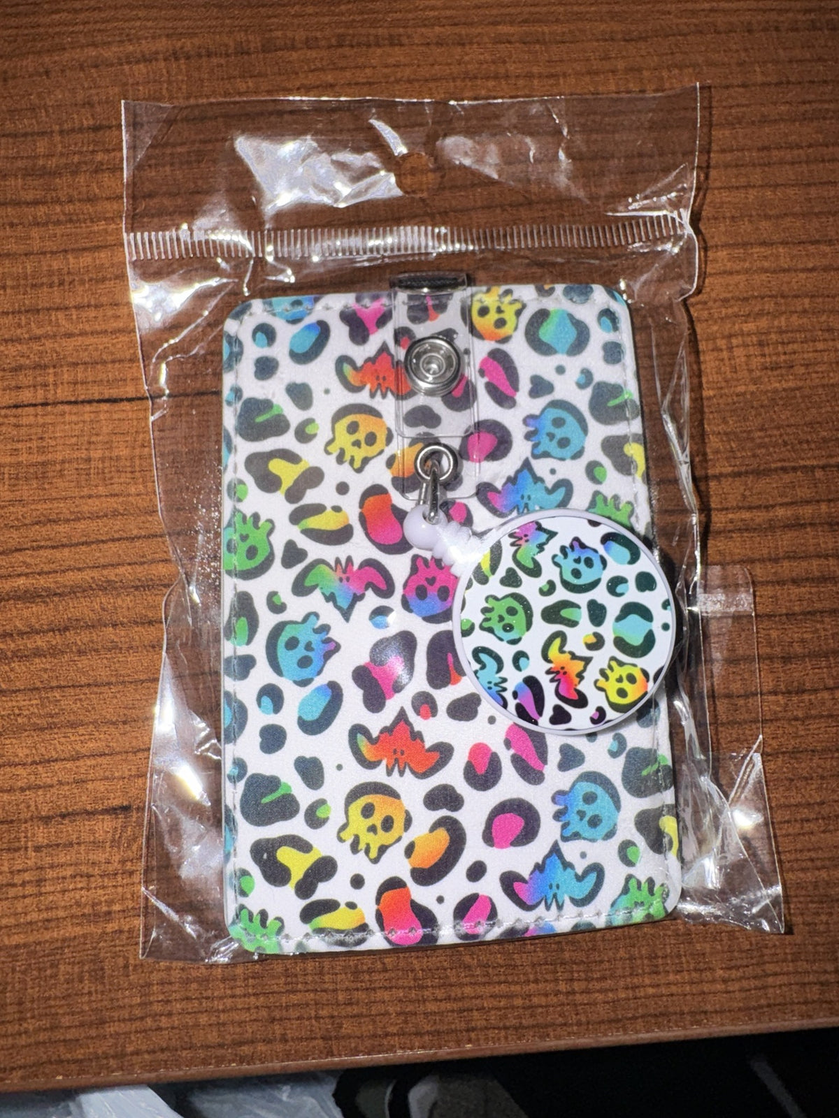 Neon Skull Leopard badge reel and ID holder set