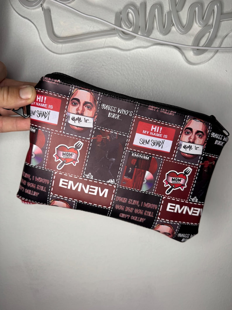 Slim Shady print zipper pouch front view