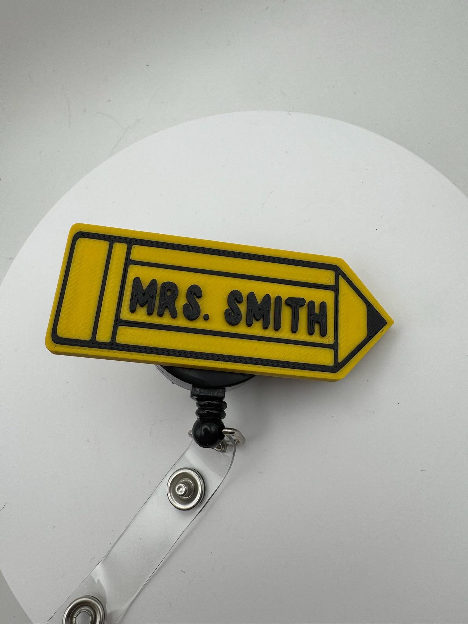 Custom Pencil Badge Reel | Personalized Name ID Holder, Retractable Clip Accessory