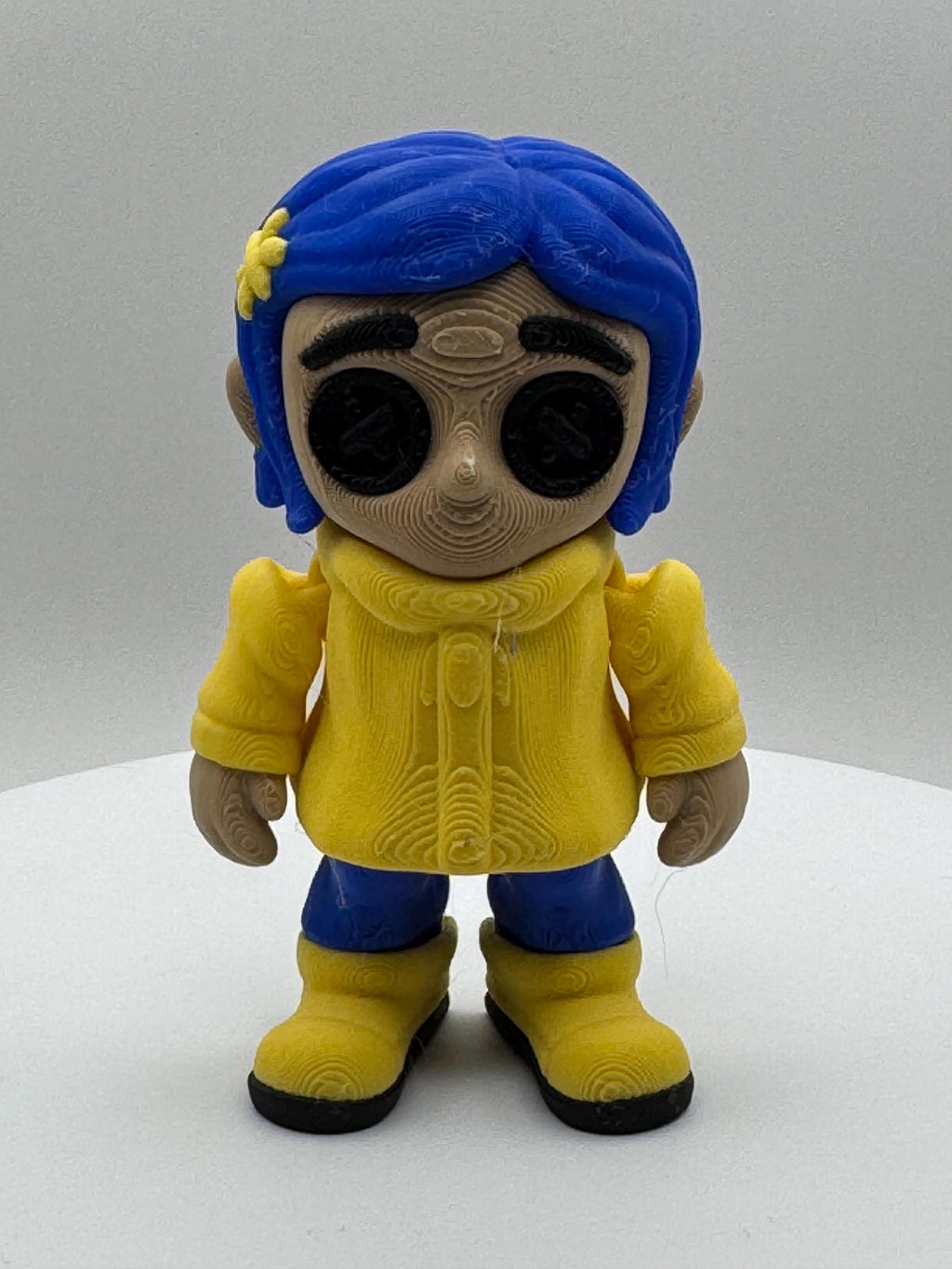 Button eyed Coraline inspired Flexi Figurine 3D printed articulated collectible, spooky whimsical doll fan art, Halloween decor, horror toy