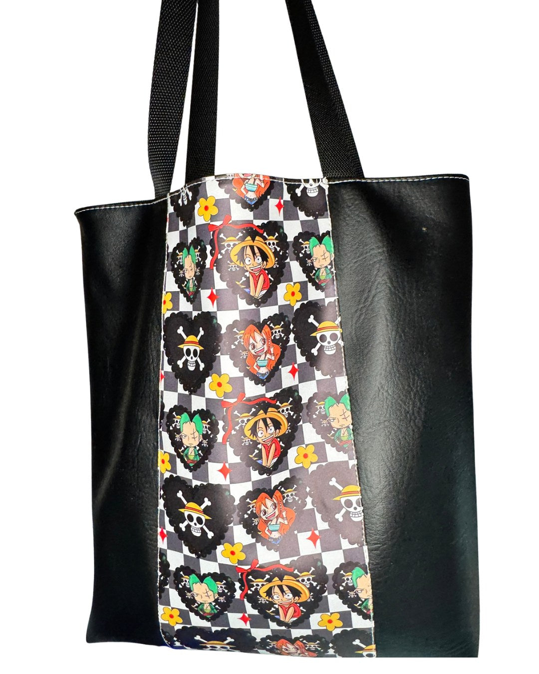 One Piece chibi print tote bag with black vinyl