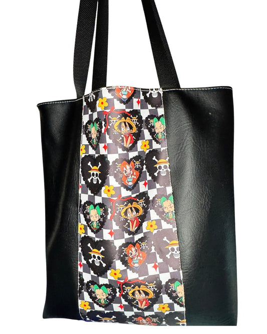 One Piece chibi print tote bag with black vinyl