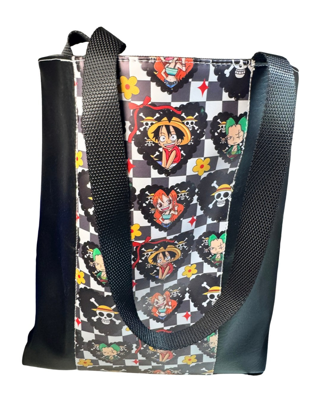 One Piece tote bag front with straps